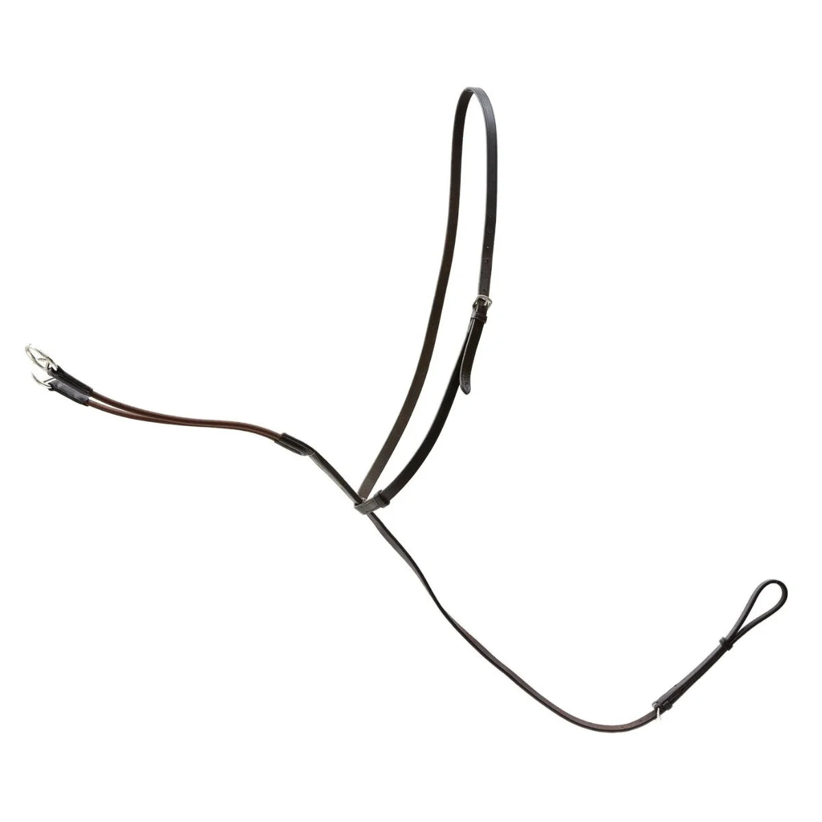 Black and brown EcoRider Elasticated Martingale featuring a black leather neck loop and brown elastic running martingale forks.