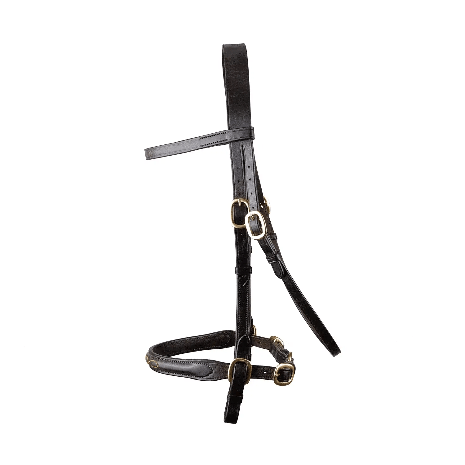 Brown EcoRider Classic Inhand Leather Bridle with solid brass fittings, a flat browband, and a padded noseband.