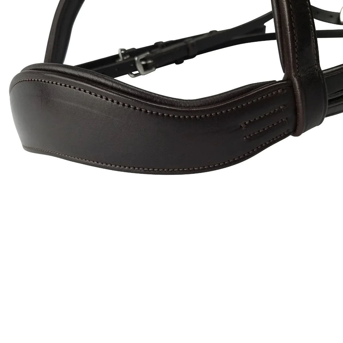 Brown EcoRider Perfect Fit Anatomic Leather Noseband separate, featuring thick protective padding and contoured shape.