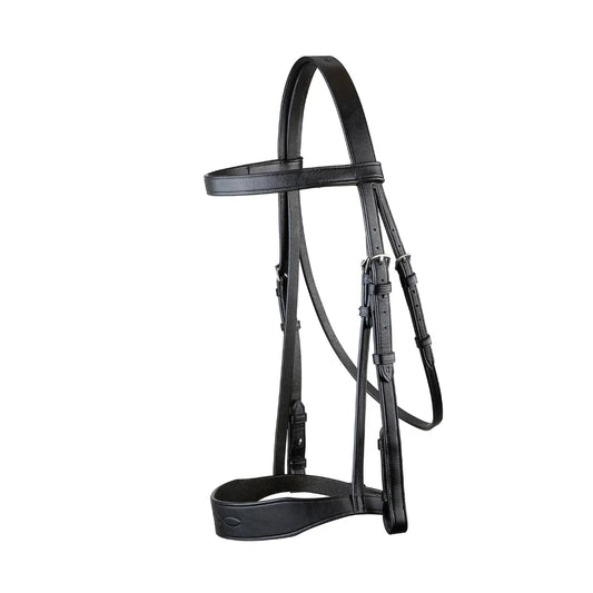 Black EcoRider Classic Show Leather horse bridle on a white background