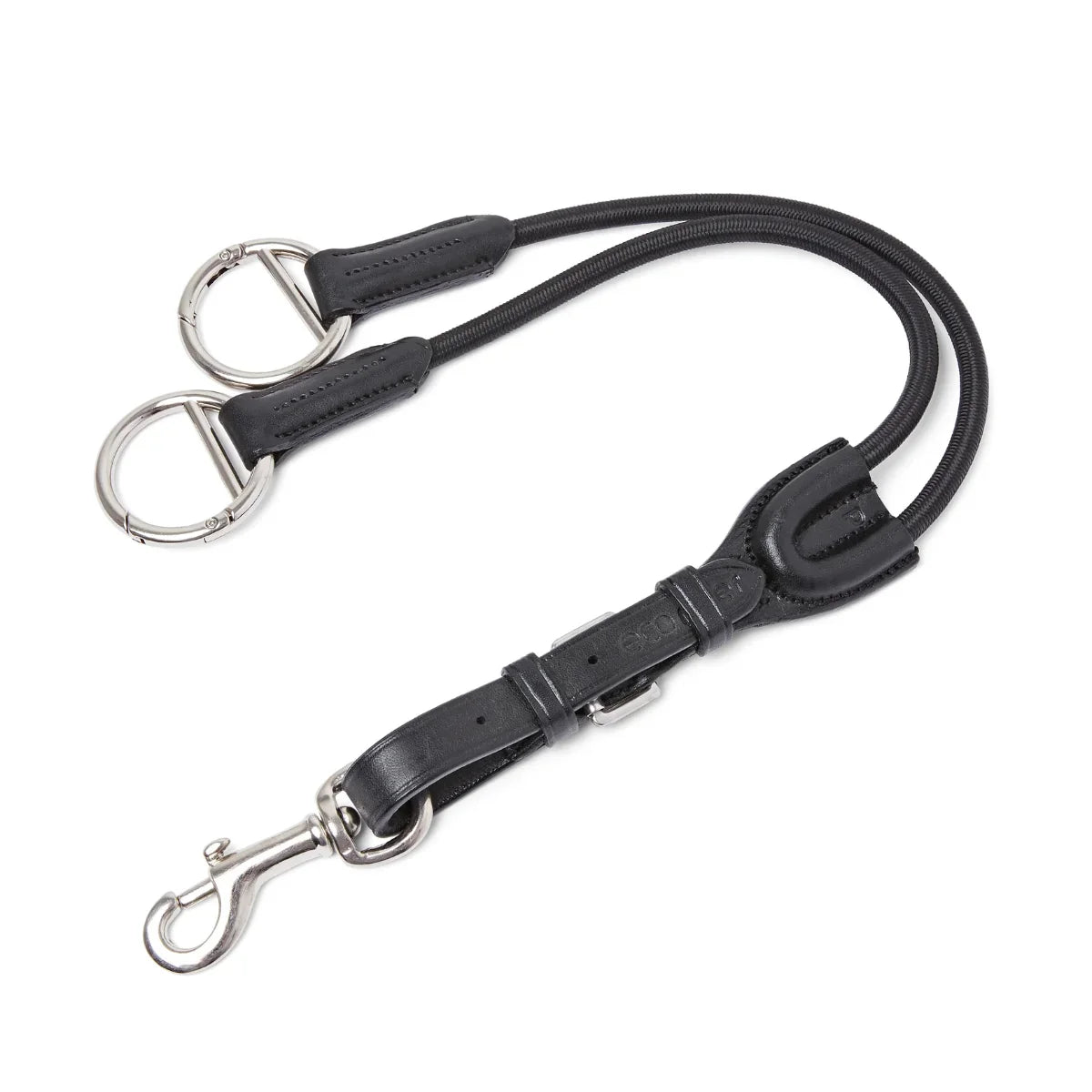 Black EcoRider Elasticated Martingale Attachment featuring a supple leather strap, elasticated loops, and stainless steel rings.