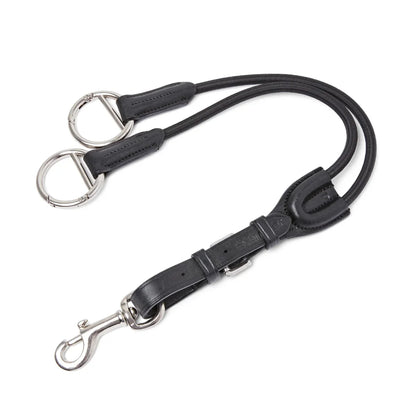 Black EcoRider Elasticated Martingale Attachment featuring a supple leather strap, elasticated loops, and stainless steel rings.