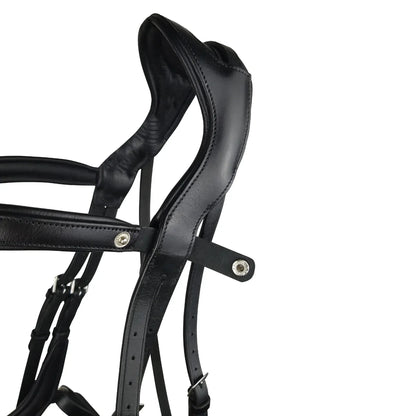 Black EcoRider Perfect Fit Freedom Headpiece showing the open e-clasp quick-release snap popper on the browband loop.