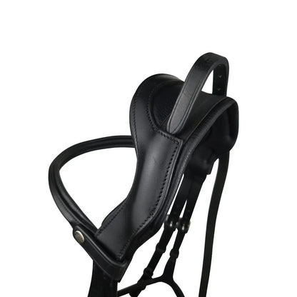 Black EcoRider Perfect Fit Freedom Headpiece showing the anatomical ear cutaway, soft padding, and dynamic elastic poll insert.