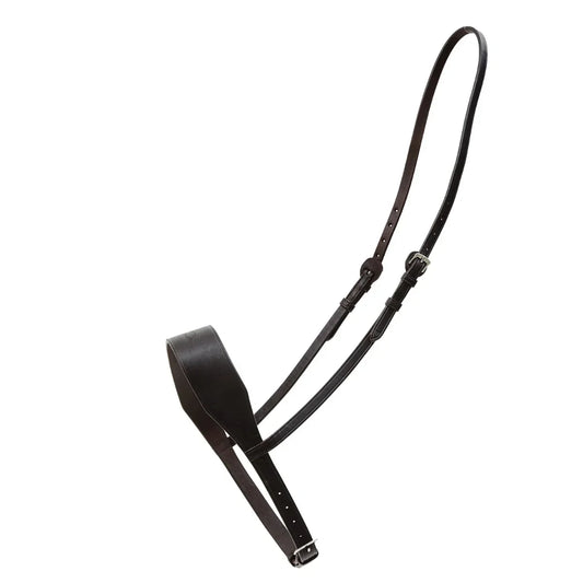 Brown EcoRider Perfect Fit 2" Flat Leather Noseband separate, featuring a broad show hunter profile and adjustable hanger strap.