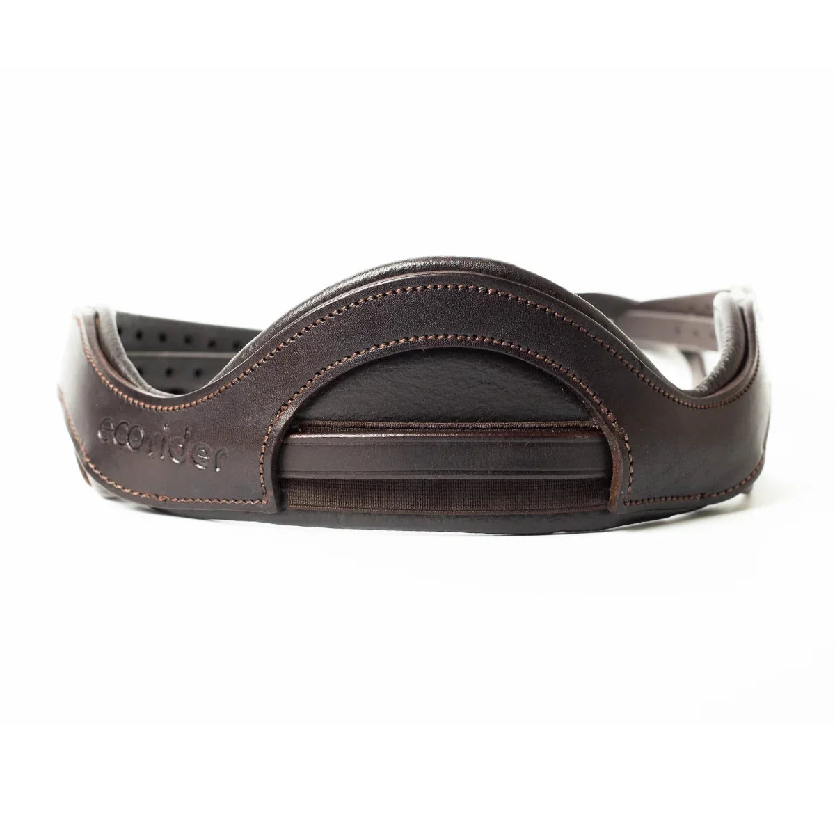 Brown EcoRider Perfect Fit Freedom Headpiece showing the front-facing anatomical poll pad and dynamic elasticated insert.
