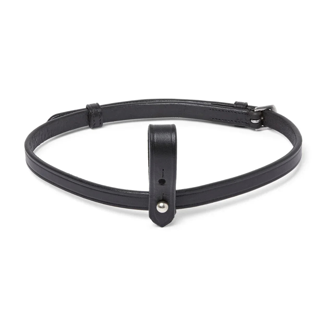 EcoRider vegetable-tanned leather Perfect Fit flash attachment strap with a stainless steel buckle, designed as a removable replacement part to easily convert an anatomical cavesson noseband into a flash noseband.