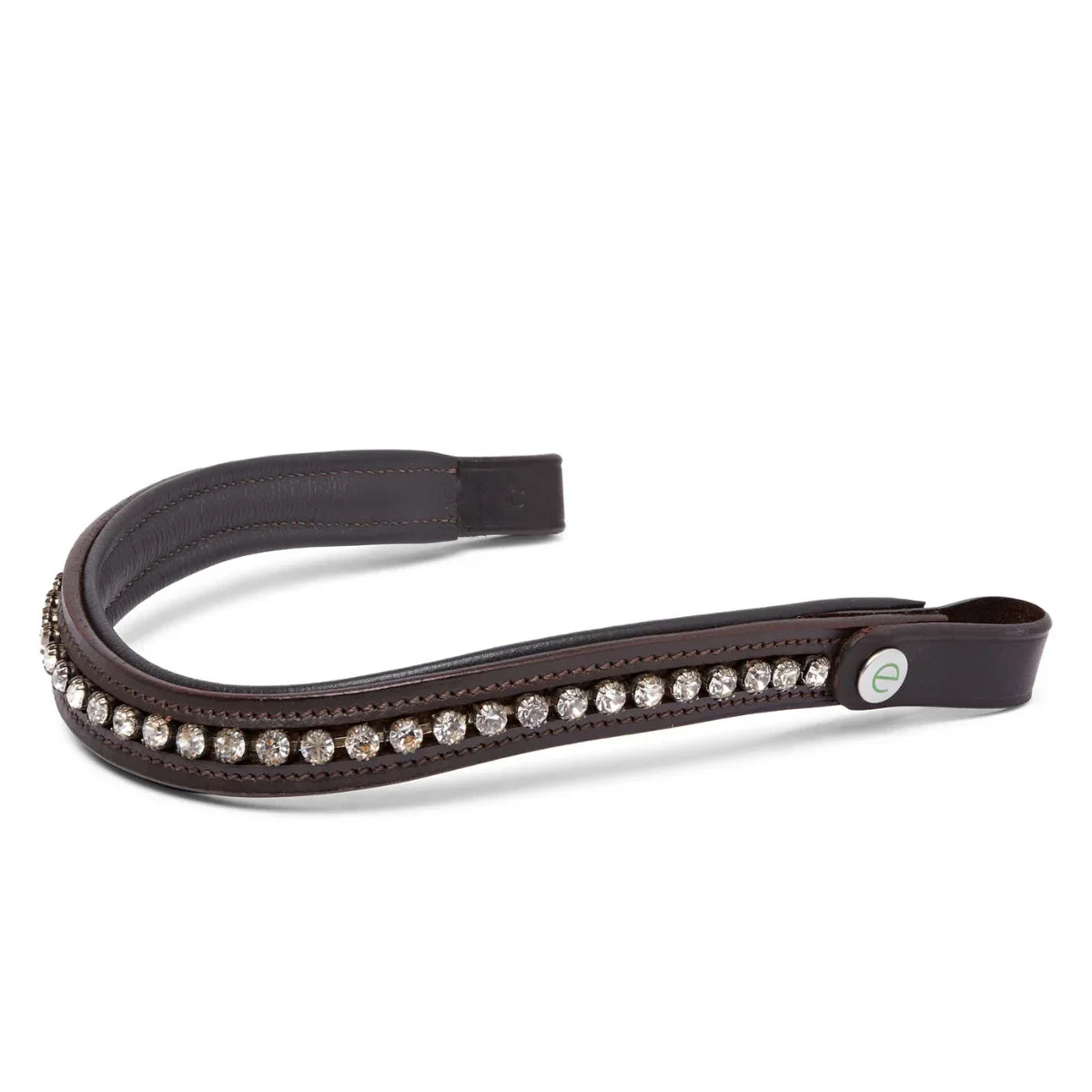 Brown EcoRider Perfect Fit Freedom Browband separate with a single-row silver crystal inlay and quick-release poppers.