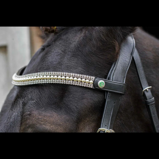 EcoRider Perfect Fit Freedom Grace Pearl Browband featuring a dipped anatomical design, hand-set pearl inlay, and quick-release e-clasp.