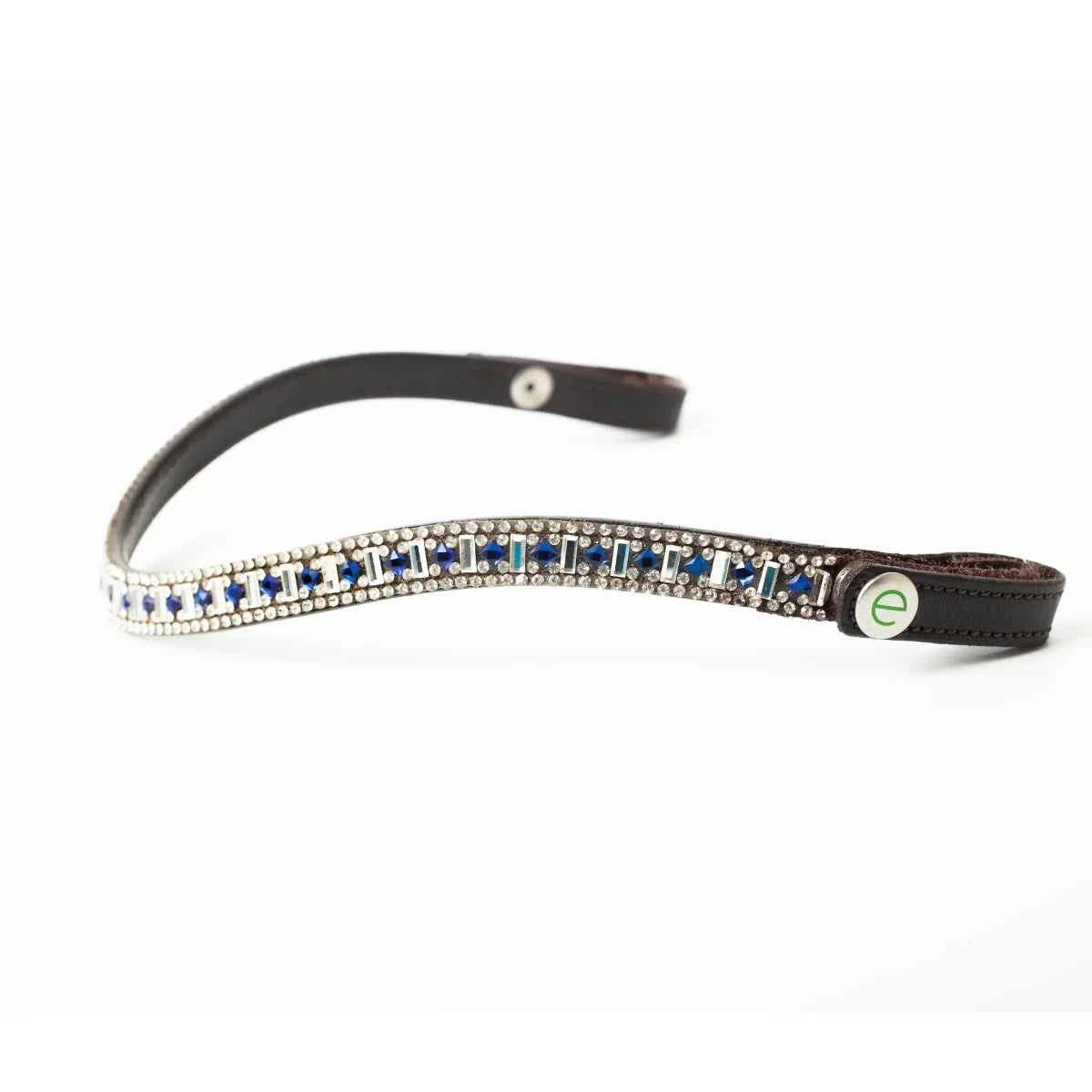 Brown EcoRider Perfect Fit Freedom Sapphire Browband featuring a brilliant sapphire and clear crystal inlay with e-clasp poppers.