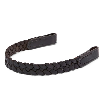Brown EcoRider Perfect Fit Plaited Leather Browband showing the hand-woven 3-band plait design and universal loops.