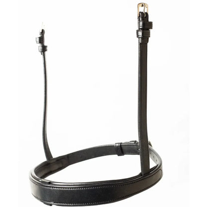 EcoRider Perfect Fit Show Comfort Noseband in premium black vegetable-tanned leather, featuring a sleek, padded cavesson design ideal for showing and hunter classes, isolated on a white background.