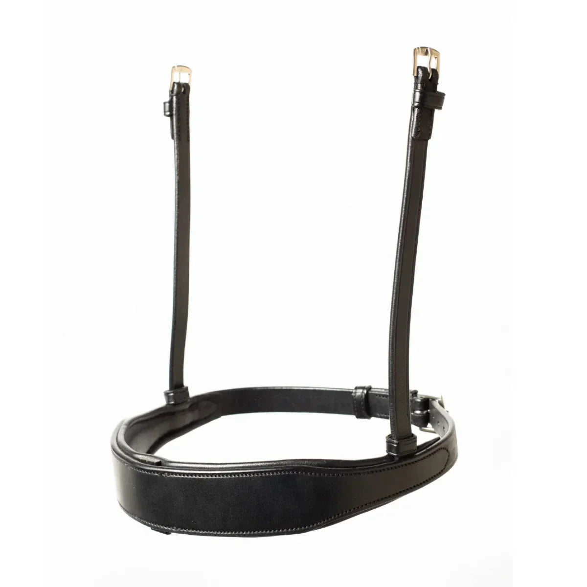 EcoRider black padded leather Comfort Cavesson Noseband, isolated on a white background.