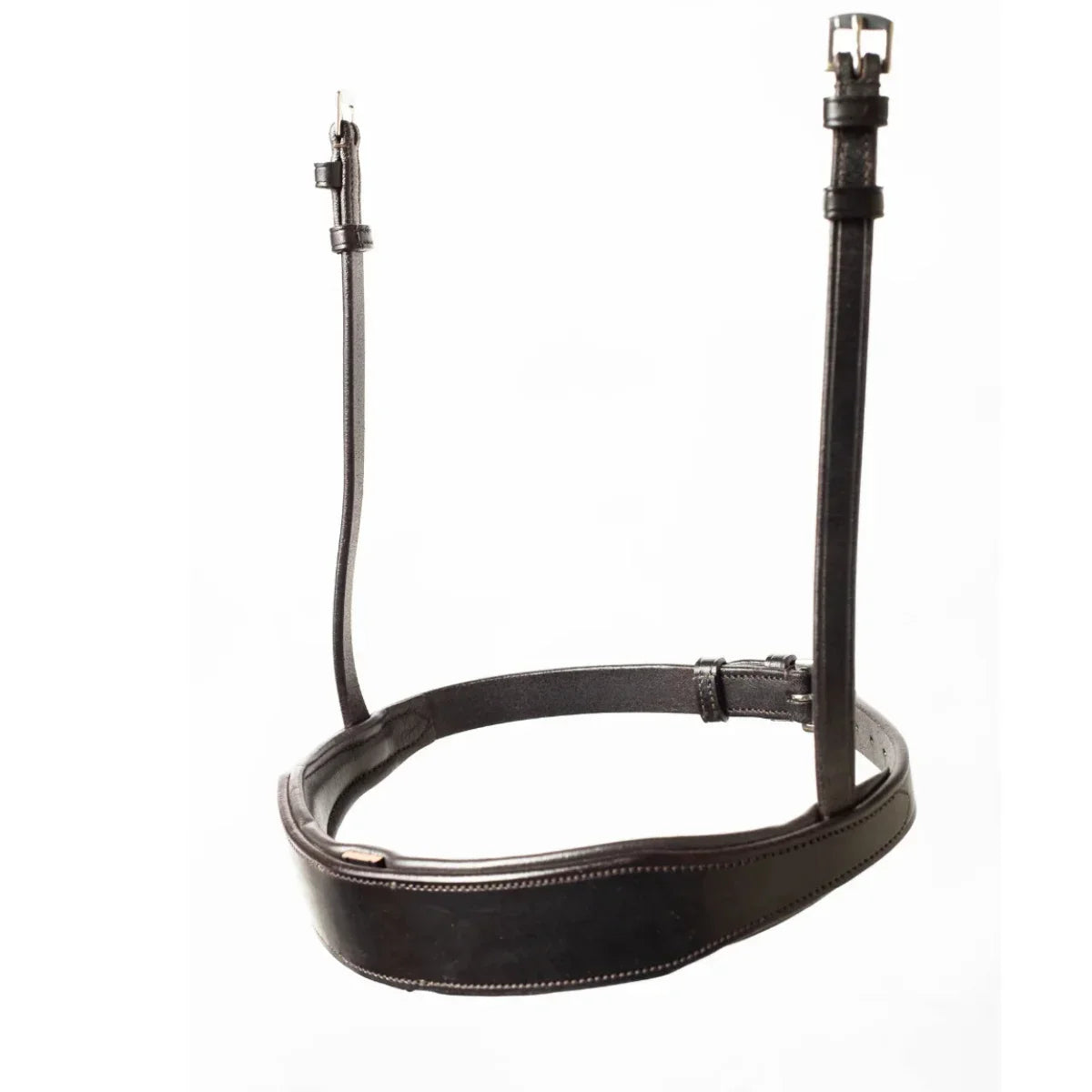 EcoRider dark brown padded leather Comfort Cavesson Noseband, isolated on a white background.