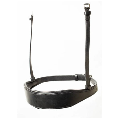 EcoRider Perfect Fit Comfort Noseband in premium black eco-friendly vegetable-tanned leather, featuring a traditional padded cavesson style with an integrated discreet flash channel for versatile training and showing, isolated on a white background.