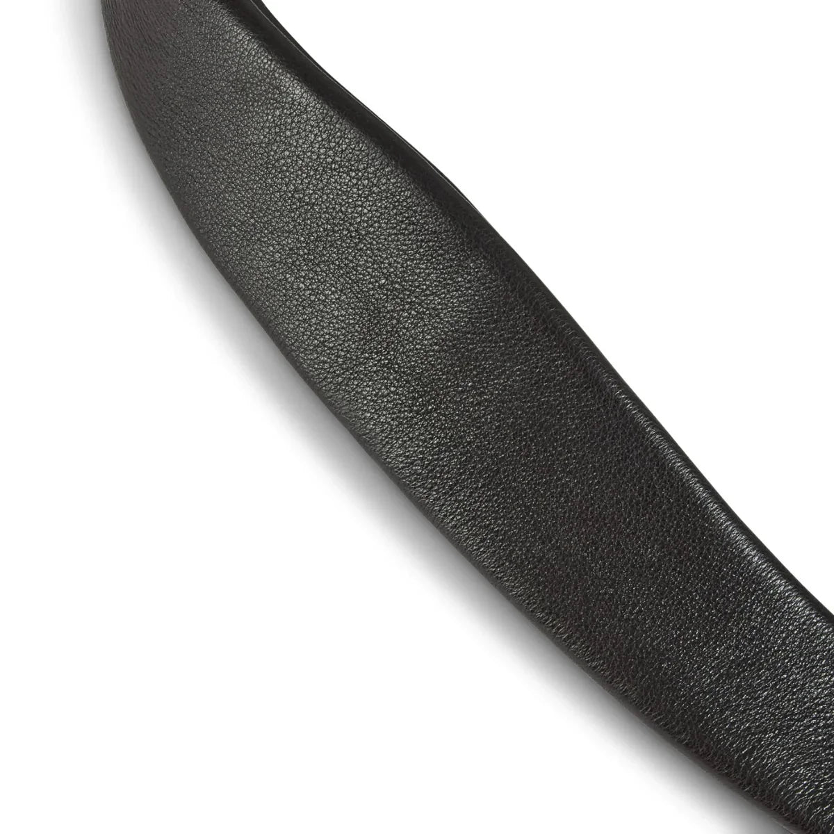 Close-up view of the supple, textured black leather lining on an EcoRider Ultra Comfort anatomical bridle separate.