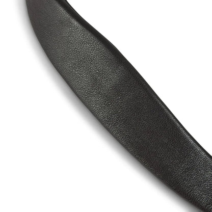 Close-up view of the supple, textured black leather lining on an EcoRider Ultra Comfort anatomical bridle separate.