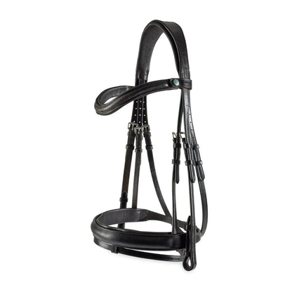 Black EcoRider SeamFree Anatomic Leather Bridle featuring a padded headpiece, curved browband, and padded noseband with removable flash.