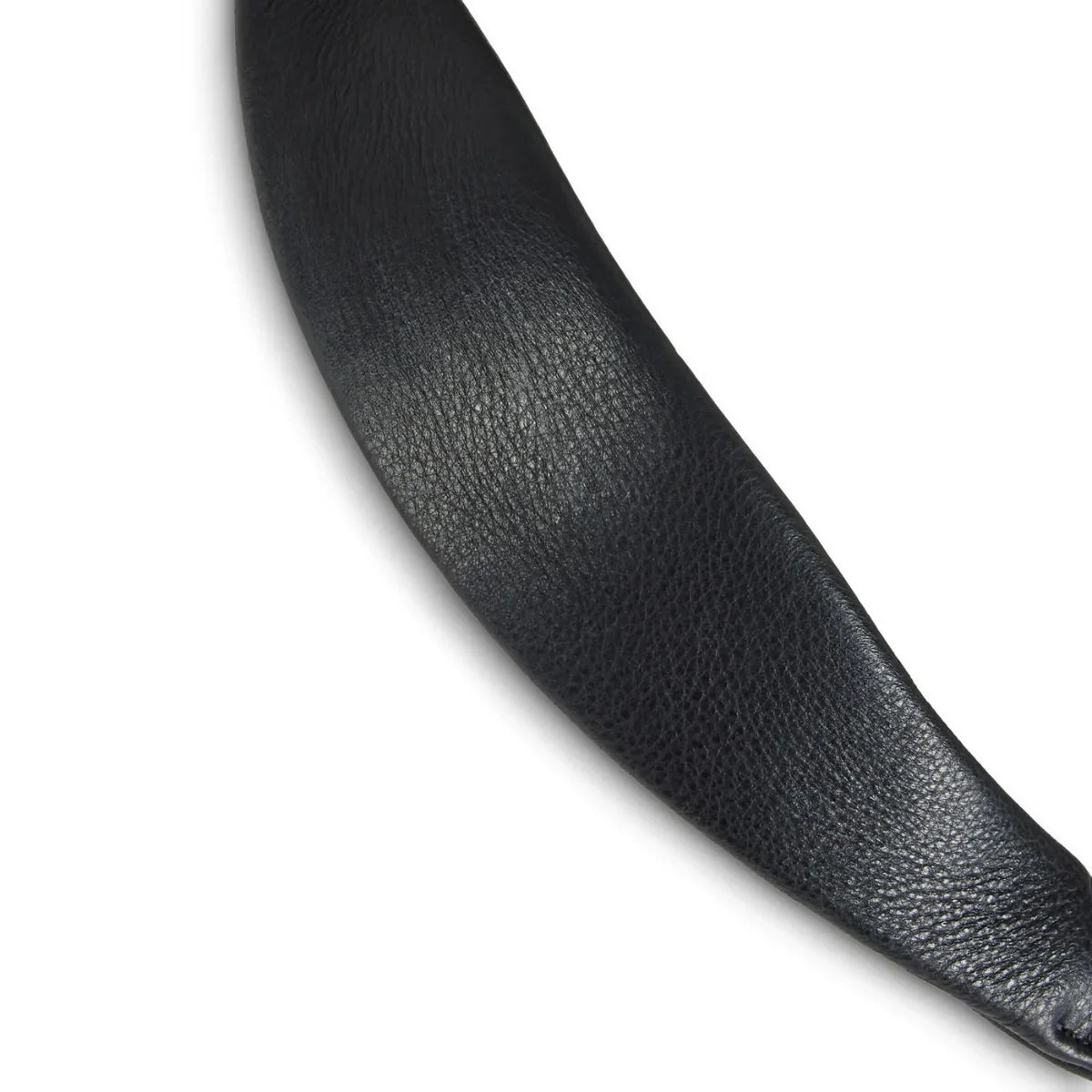 Close-up view of the supple, grain-textured black leather on an EcoRider Ultra Comfort padded bridle component.
