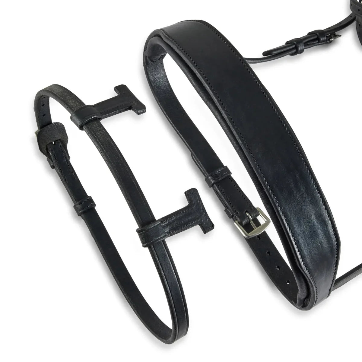 Black EcoRider Perfect Fit Universal Strap with T-shaped loops for converting nosebands to traditional headpieces.