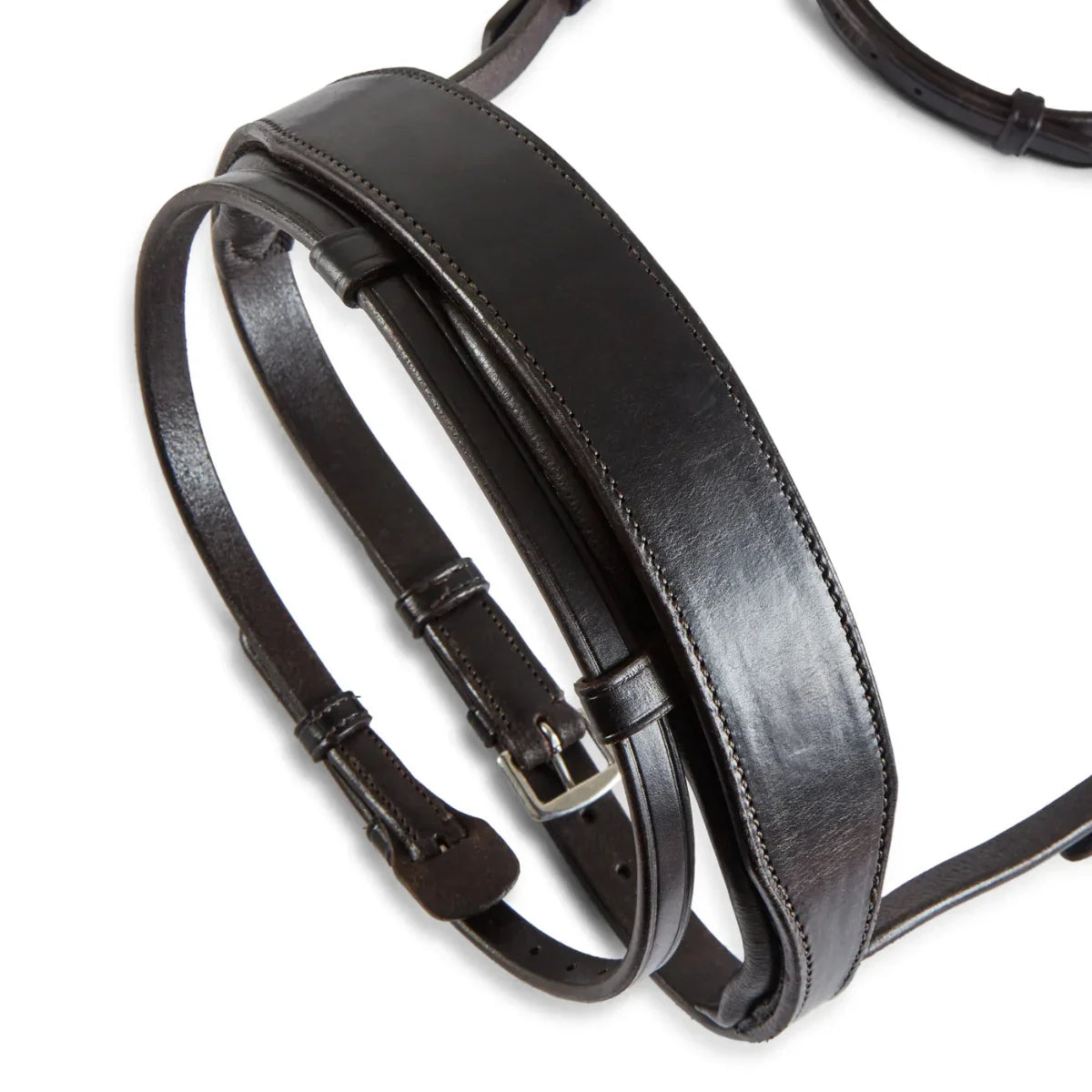 Brown EcoRider Perfect Fit Show Comfort Cavesson Noseband separate, featuring thick protective padding and adjustable straps.