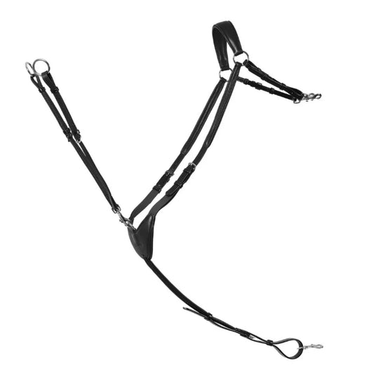 Black EcoRider Ultra Comfort Tara Breastplate featuring a padded chest plate, elasticated straps, and removable running martingale.