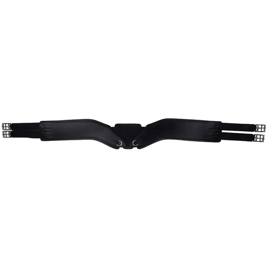 Black EcoRider SeamFree Anatomic Dressage Girth featuring a wide contoured sternum plate, central D-rings, and roller buckles.