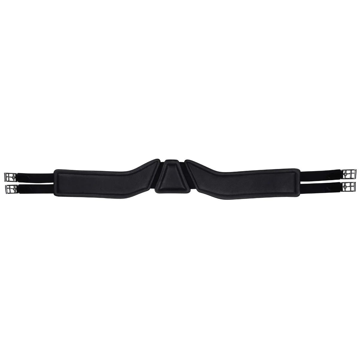 Underside of the Black EcoRider SeamFree Anatomic Dressage Girth, showing the padded three-panel segmented design.