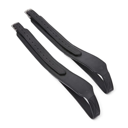 Black EcoRider Balance Stirrup Leathers, size 54, featuring a wide-body flat leather design and secure silver buckles.