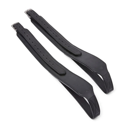 Black EcoRider Balance Stirrup Leathers, size 54, featuring a wide-body flat leather design and secure silver buckles.