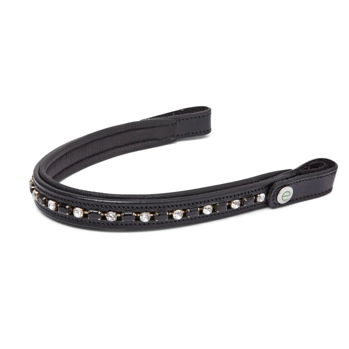 Black EcoRider Perfect Fit Nouveau Browband separate with alternating black and white crystal inlay and quick-release poppers.