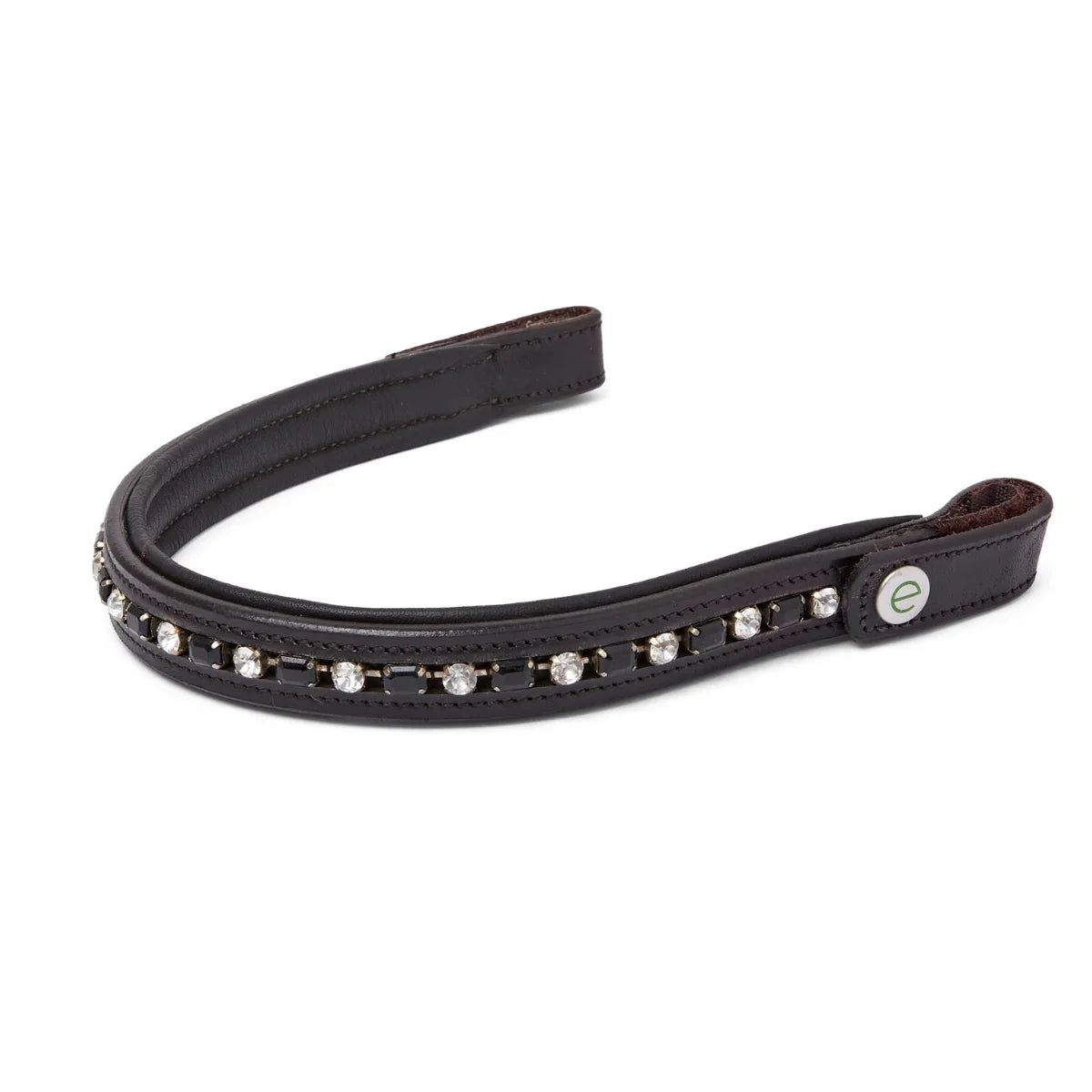 Brown EcoRider Perfect Fit Nouveau Browband separate with alternating black and white crystal inlay and quick-release poppers.