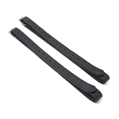 Black EcoRider EcoSoft Stirrup Leathers, size 48", featuring a debossed brand logo, size stamp, and silver buckles.