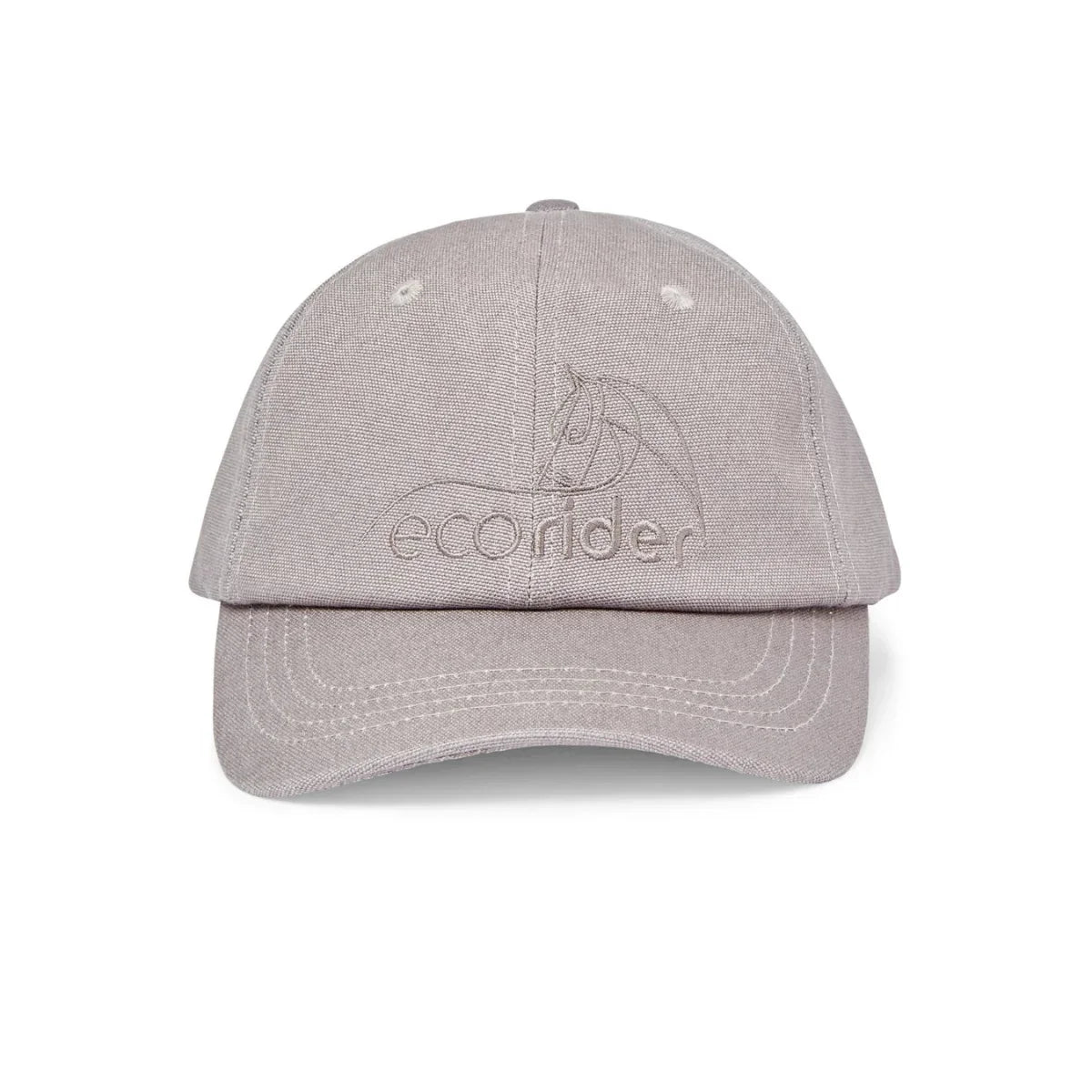 Front view of the EcoRider Organic Cotton & Bamboo Baseball Cap in Grey featuring the embroidered EcoRider brand logo.